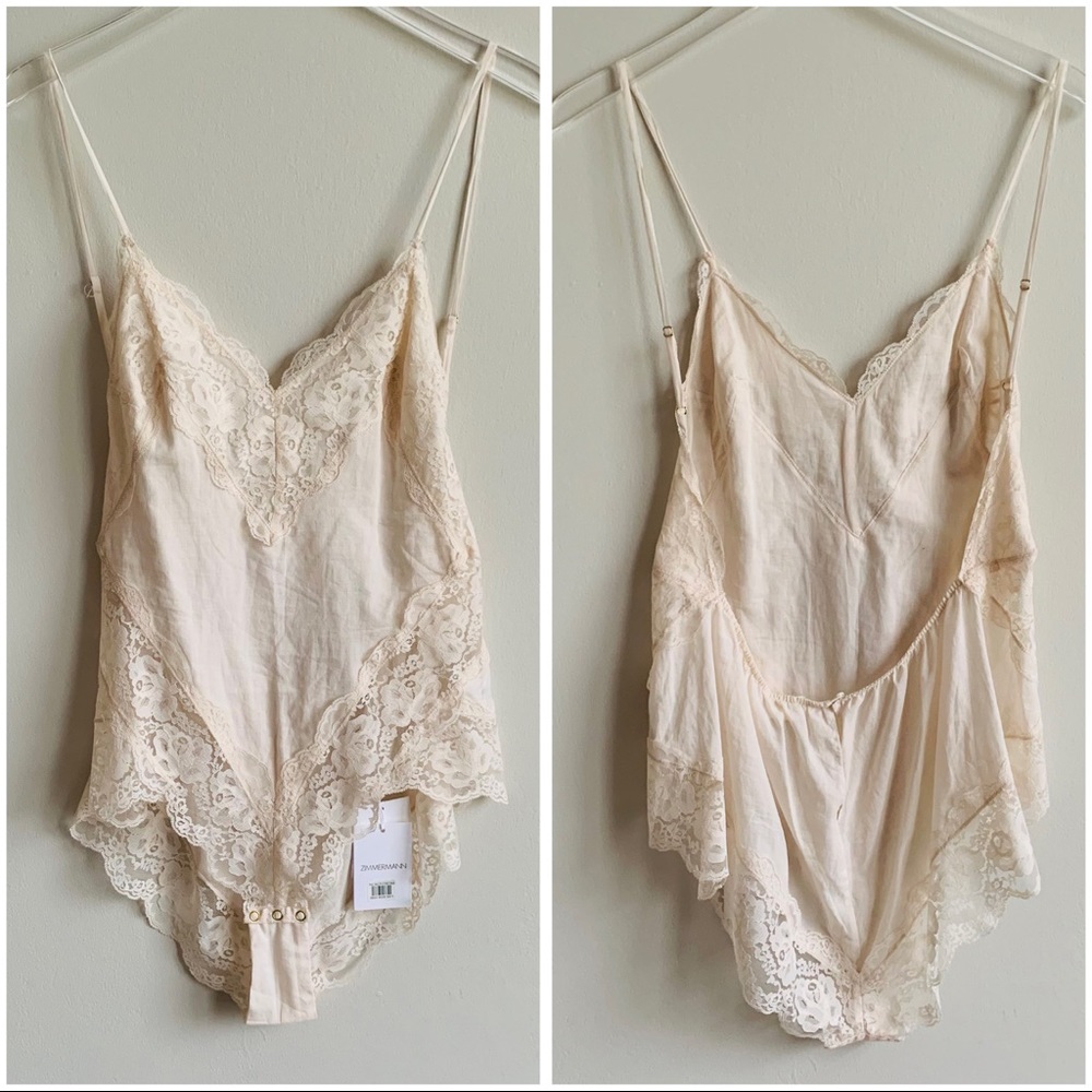 Zimmermann Botanica Teddy Lace Trim Cotton Bodysuit Milk Cream - Picture 10 of 16